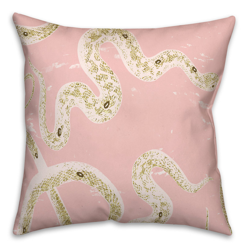  Housse et insert de coussin carré rose en forme de serpent, 18 po x 18 po
