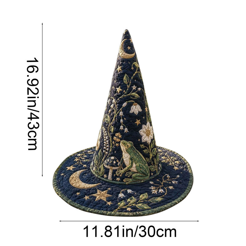 Chapeau de sorcière brodé en polyester matelassé, motif floral, 43 x 30 cm, Q