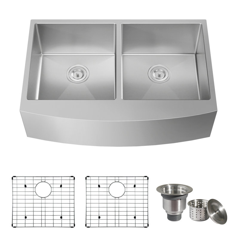 Évier de cuisine à double cuve en acier inoxydable 33 po L