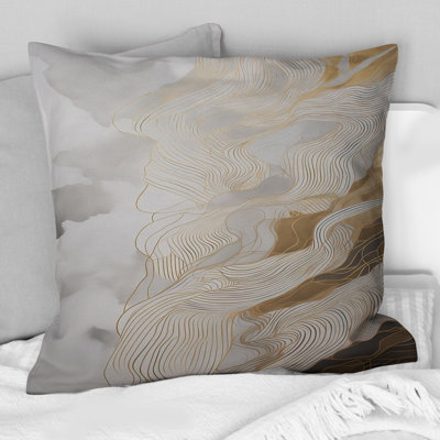 Coussin décoratif doré et gris à lignes abstraites III