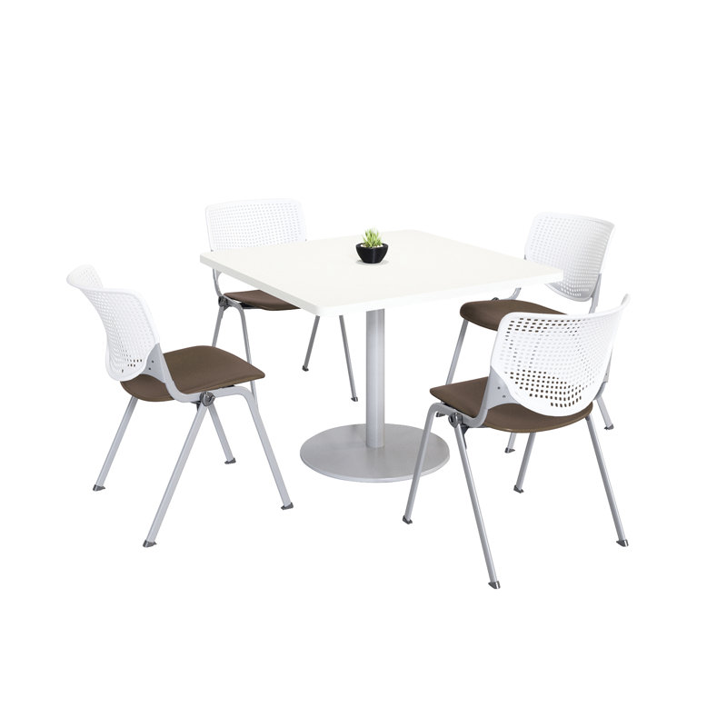 Ensemble de table de salle à manger et de chaise Kool Mode, Blanc / pierre brune, H 29 po x L 42 po x l 42 po, Blanc