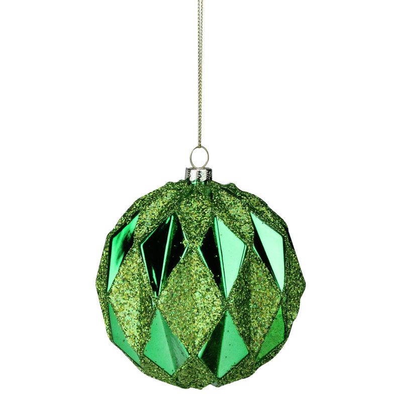 Ornement boule de Noël en verre vert à 2 finitions taille diamant 4 po (100 mm)