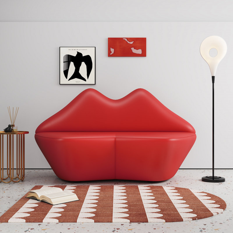 Causeuse rembourrée en cuir 59 po Kiss, Rouge L31