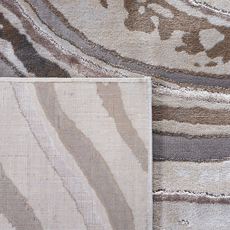 Gray and Beige Abstract Non-slip Synthetic Area Rug