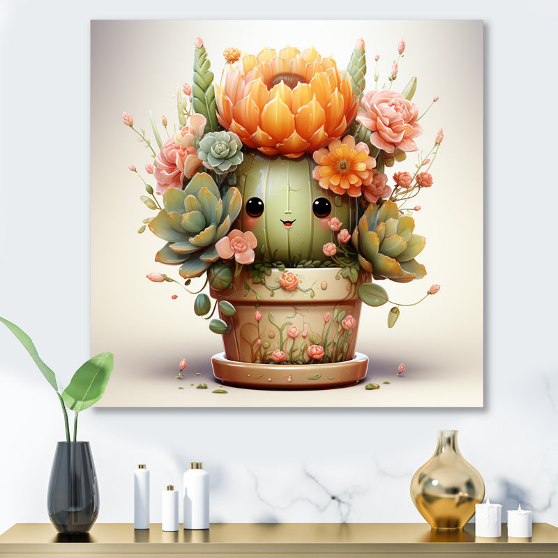 Blossoming Tranquility Nursery Cactus IV - Art mural en métal pour chambre de bébé, H 16 po x l 16 po x P 1 po