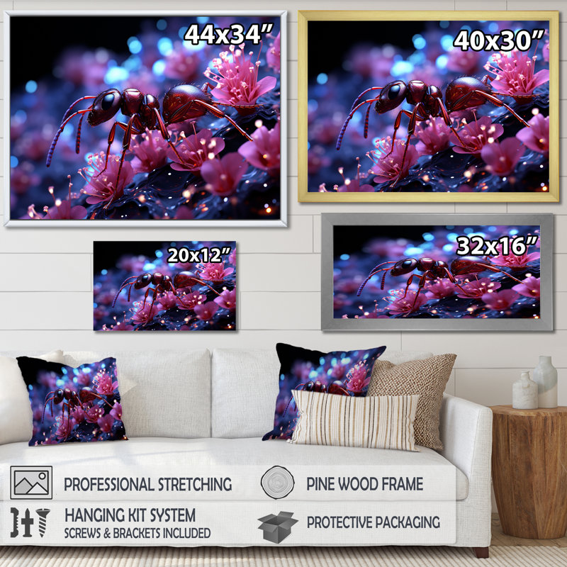 Celestial Antic Cosmic Purple Ant sur toile, Cadre simple blanc, H 24 po x l 32 po x P 1 po