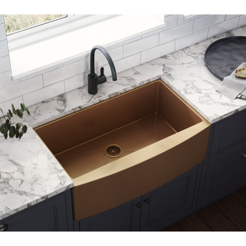 Terraza 33" L x 22" W Farmhouse Kitchen Sink with Sink Grid, Matte Bronze
