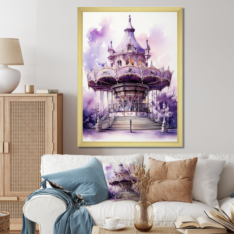 Carrousel de la grande roue mauve éternelle II - reproduction sur toile, H 32 po x l 16 po x P 1 po, Encadrement doré