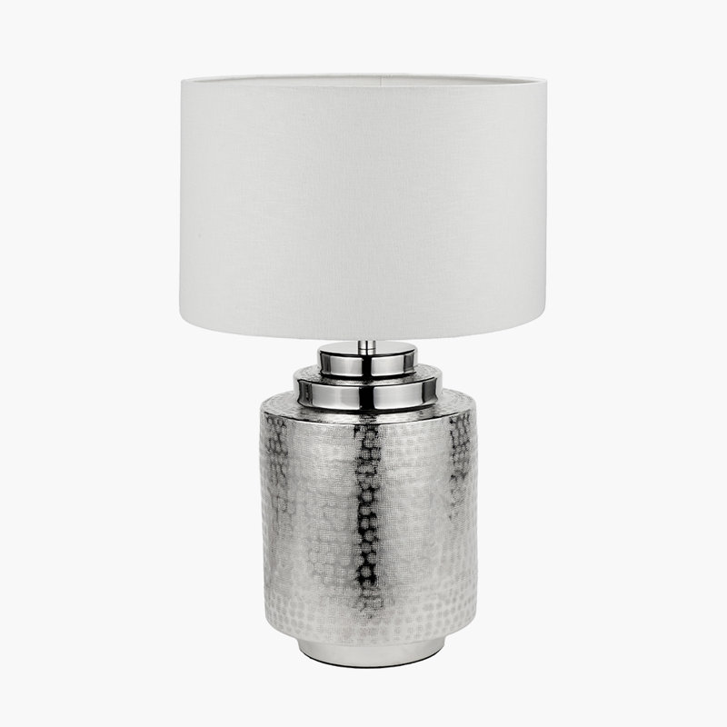 Metal Table Lamp, 24.8" H x 13.78"  W x 13.78" D, White, Silver