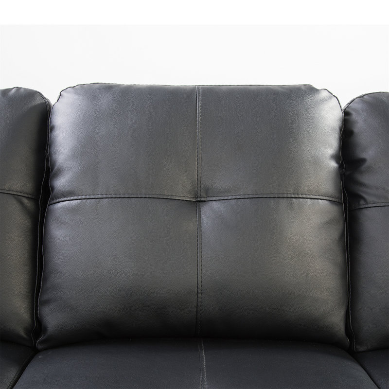 Plyler 97.2" Wide Modular Sectional with Ottoman, Black Faux Leather, Left Hand Facing