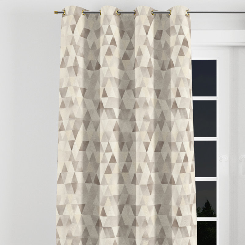 Rideaux géométriques à motif de triangles beiges gris à motif géométrique - 1 panneau, L 52 po x L 84 po, Œillets dorés