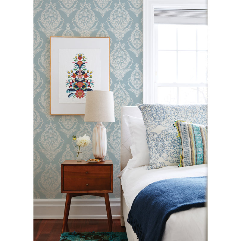 Raido Damask Wallpaper Roll, Light Blue