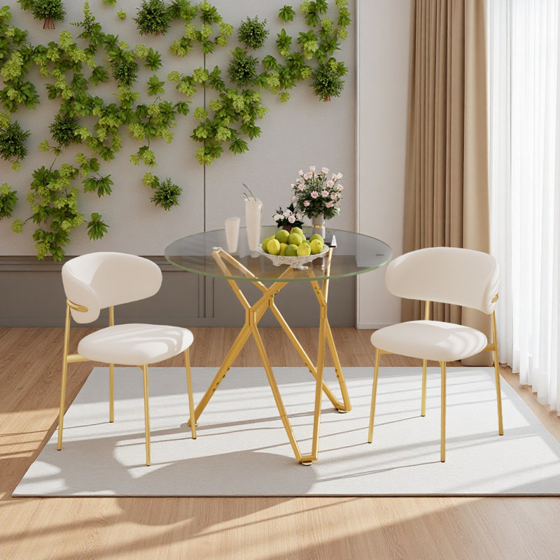 35.4-Inch Round Tempered Glass Dining Table, Suitable For 1-4 People, Space-Saving Small Kitchen Dining Table, Equipped With Sturdy Metal Table Legs, Suitable For Dining Room, Living Room