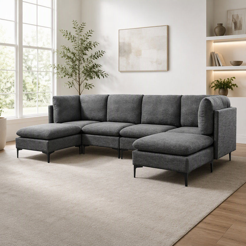 Canapé modulaire en lin rembourré avec pieds en métal, Dark Blue