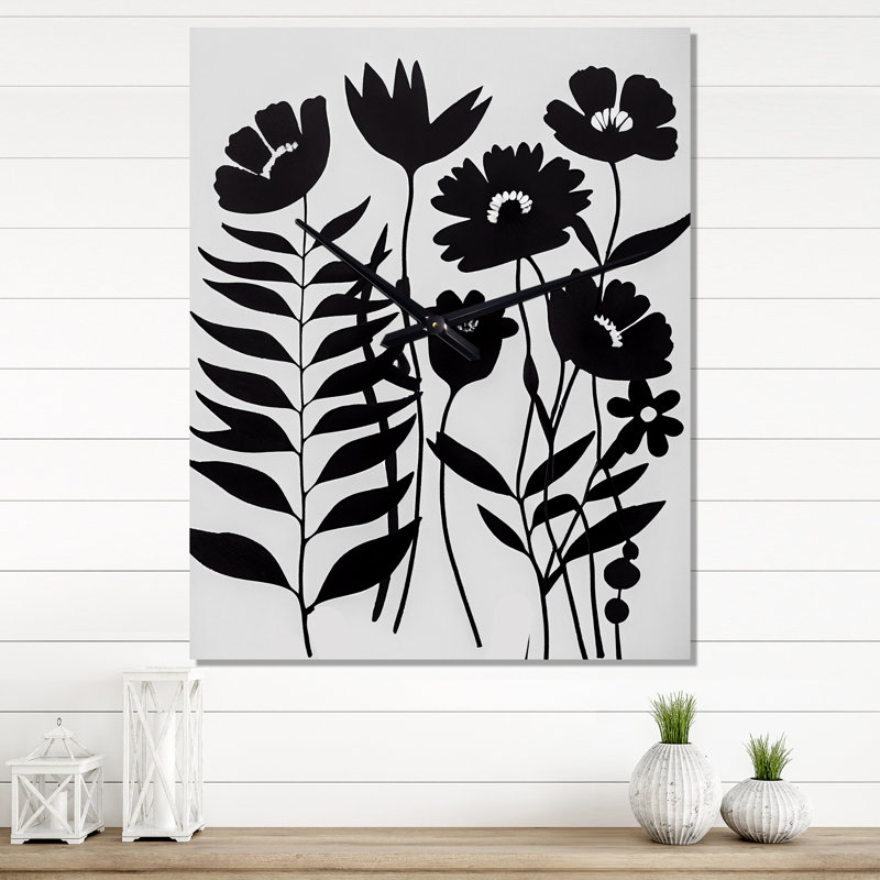 Fleurs noires et blanches II - fleurs très grandes horloges murales, Petit