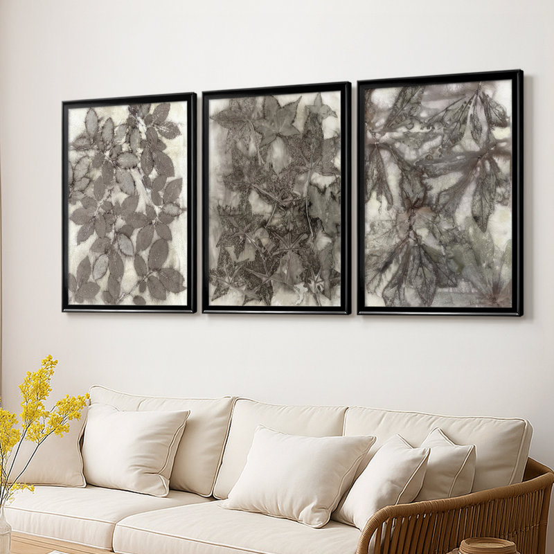 Feuilles de rose - Toile tendue avec châssis sur mesure - 3 pièces, Noir, H 19 po x l 27 po