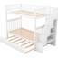 Lit superposé simple blanc avec rangement et lit gigogne - pin massif, 3 options de partage et de rangement