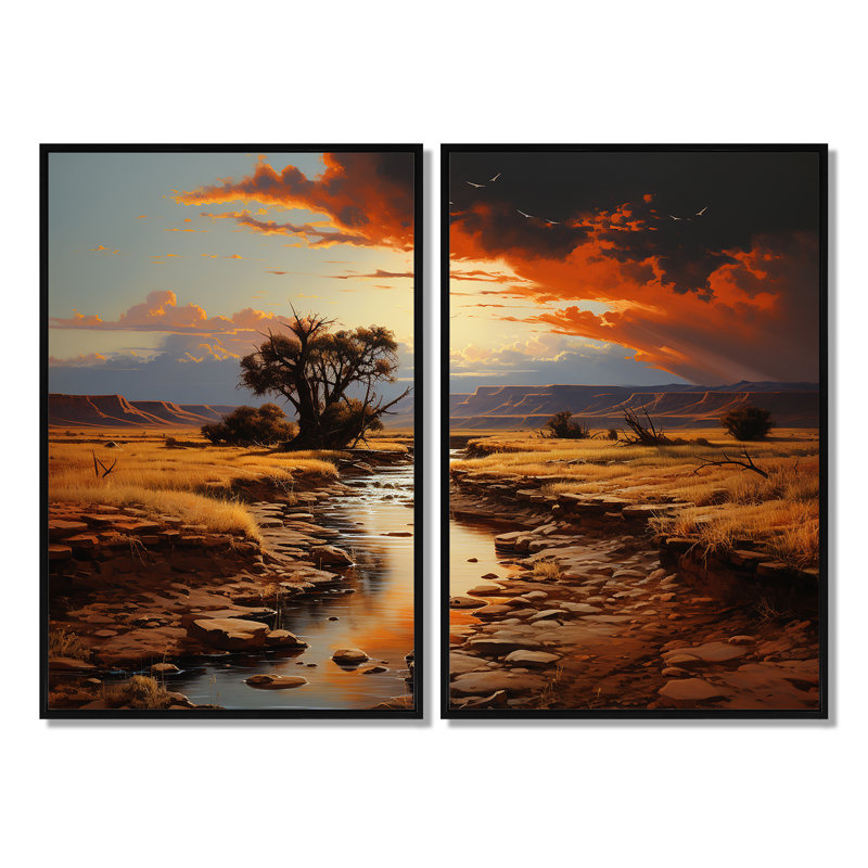 «Moonlit Sunset On Canyon Landscape III - Large Canyon & Desert», art mural, 36" H x 48" W, Impression encadrée flottante