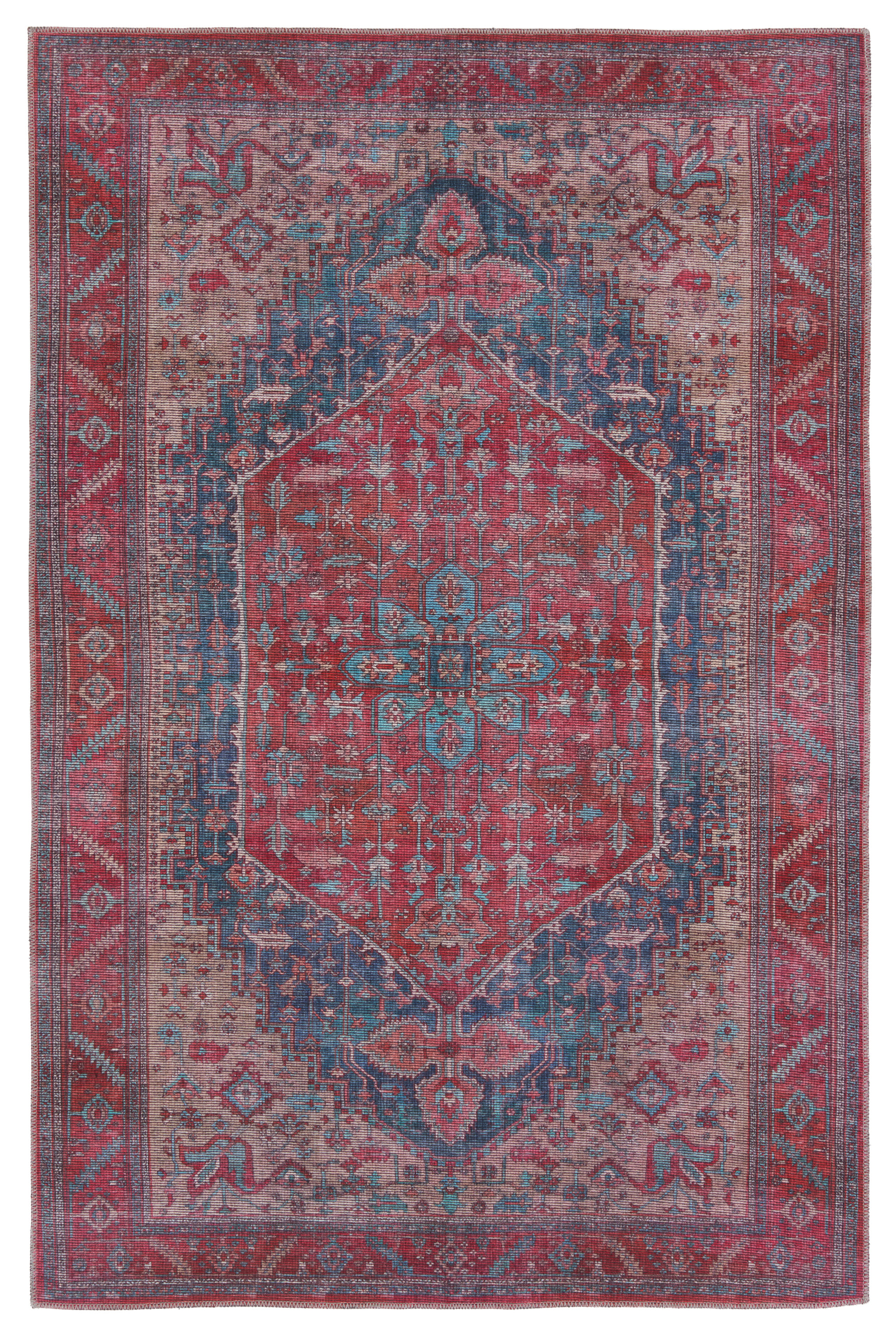Langley Street® Beesley Machine Washable Handmade Red/Blue Rug | Wayfair