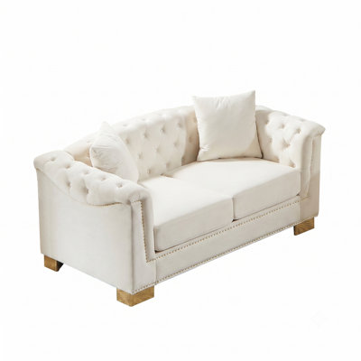 62-Inch Classic Modern Chesterfield Rolled Arm Nailhead Decor Sofa for Living Room Bedroom Apartment