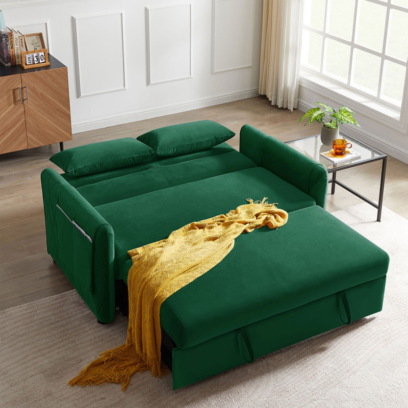 Guenot 59.5'' Velvet Sleeper Sofa, Green Velvet