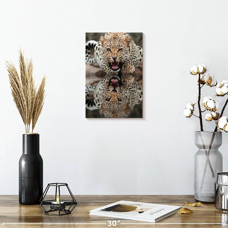 Brampt Leopard Growling Reflection, 12" H x 8" W
