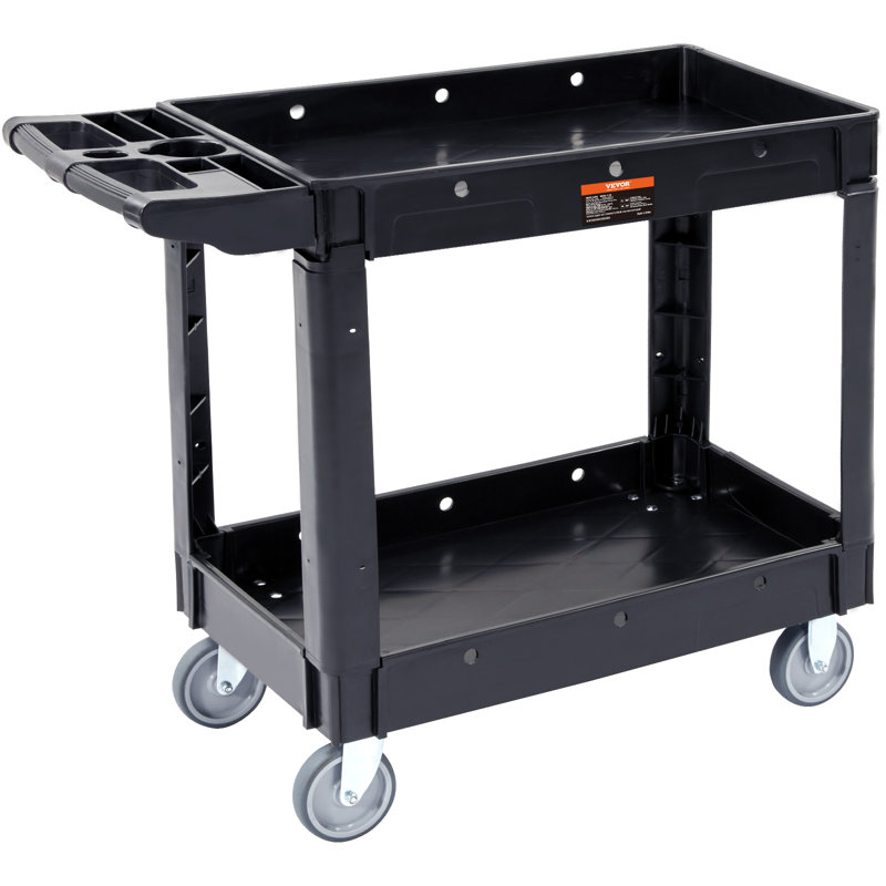 Black Heavy Duty 2-Shelf Rolling Utility Cart with Swivel Wheels