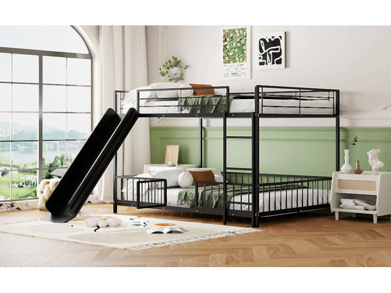 Loft Bed With L-Shape Desk And Wardrobe, Full XL, Black