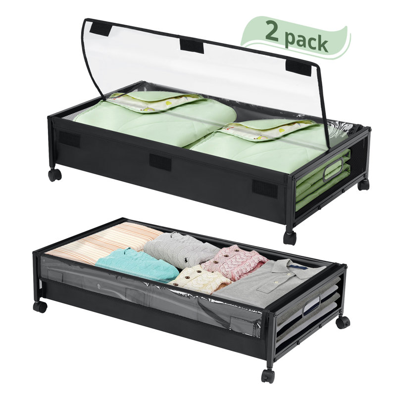 Black Fabric Under Bed Storage Containers with Clear PVC Lids