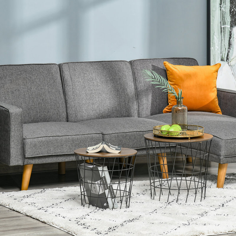 Ensemble de 2 tables de bout, tables gigognes avec rangement, tables d'appoint rondes avec plateau amovible