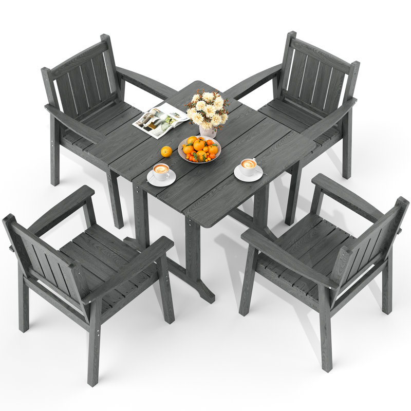 5-Piece HDPE Outdoor Patio Dining Set with Arm Chairs, Gray