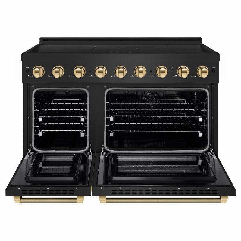 ZLINE Autograph 48 in. 7 Element Paramount Induction Range with Polished Gold Helix Handles