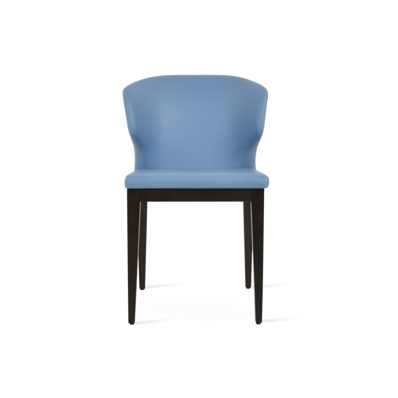 Amed Wood Side Chair, Faux Leather Blue, Beech Wenge