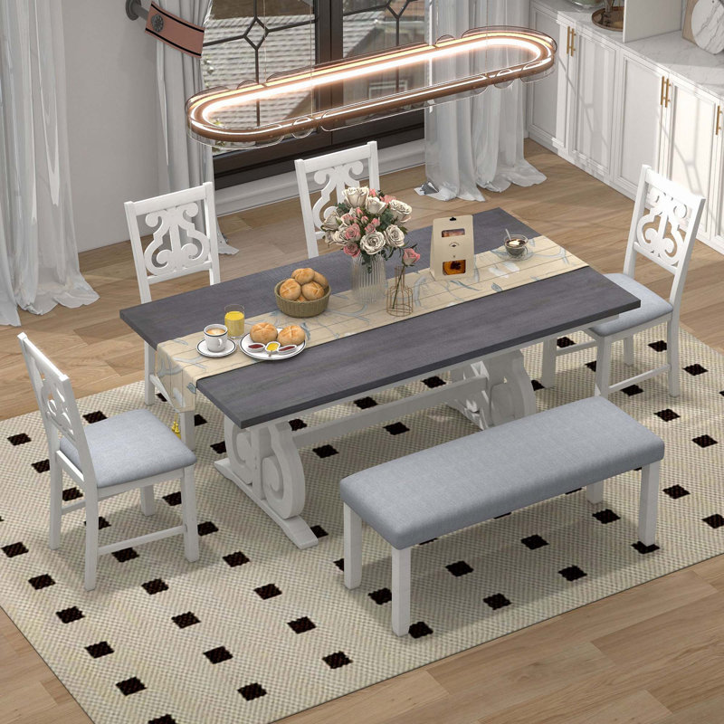 Ensemble de salle à manger rectangulaire L 40 po x l 71,8 po Chadman Evins, Gris, Blanc / Gris