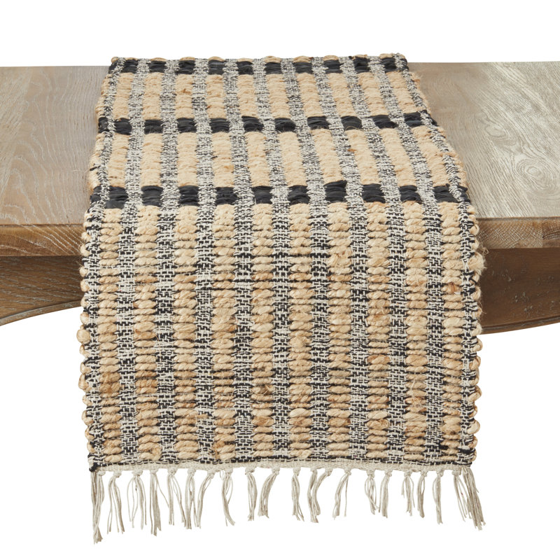 Textured Bold Stripe Fringe Table Runner