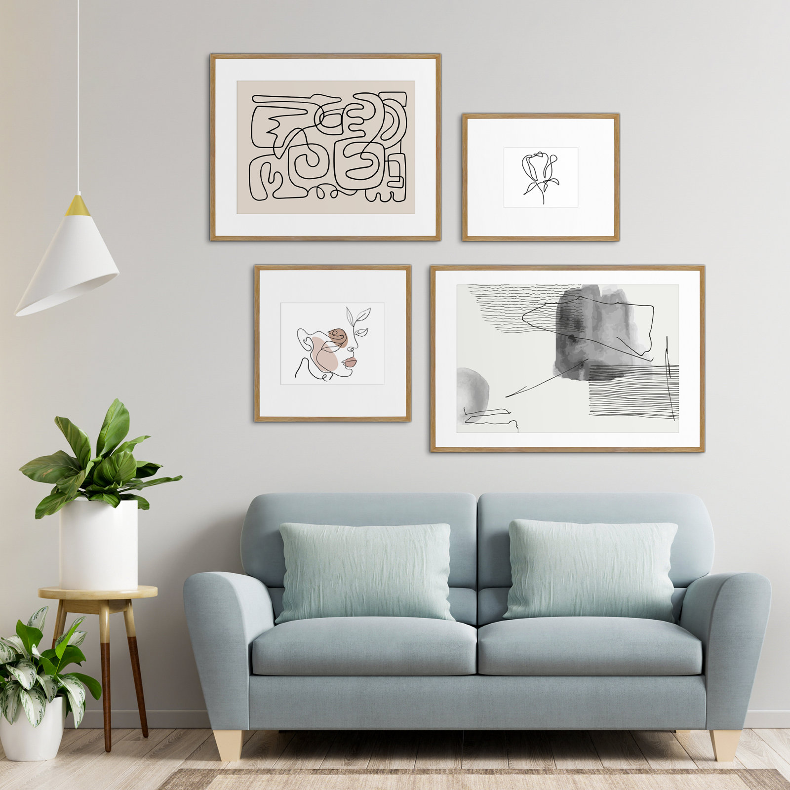 Capullo Wood Picture Frame - Set of 4 with Mat, Natural Oak