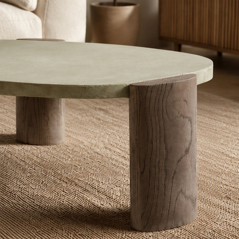 Table basse, 16.11" H x 34" W x 34" D, Oak, Concrete