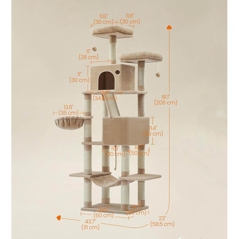 206cm H Cat Tree, Camel Brown