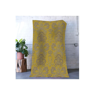 Yellow Theme Grey Traditional Rose Motif Pattern Machine Washable Decorative Rug