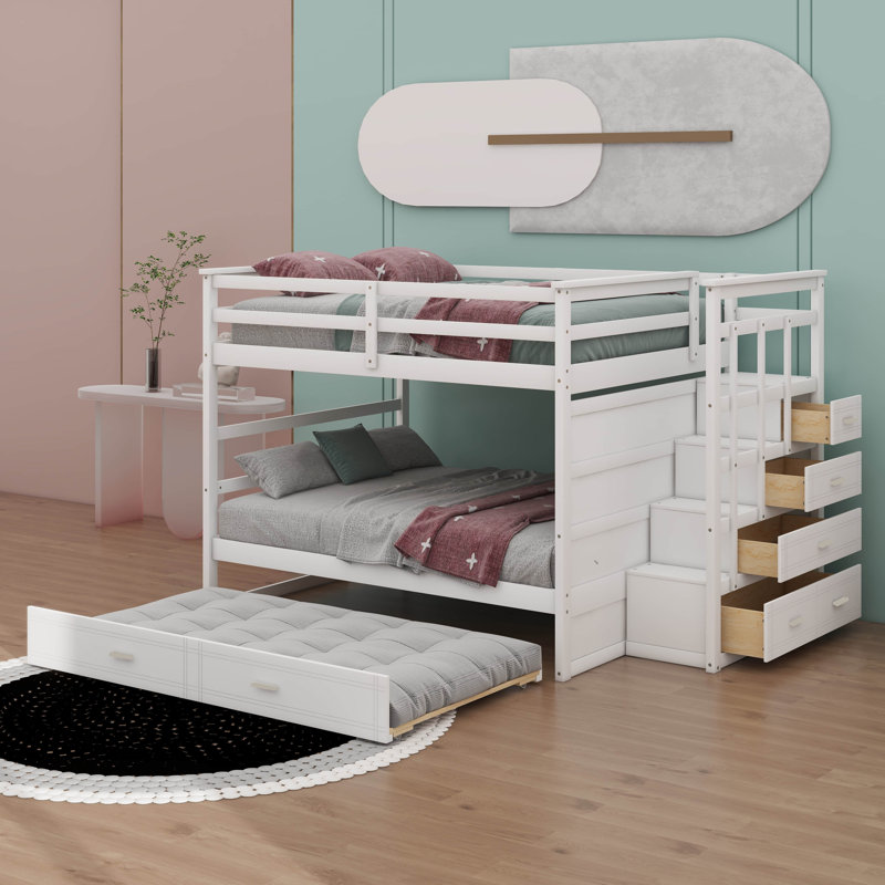 Spacious Full-Over-Full Bunk Bed With Detachable Twin Trundle, Blanc
