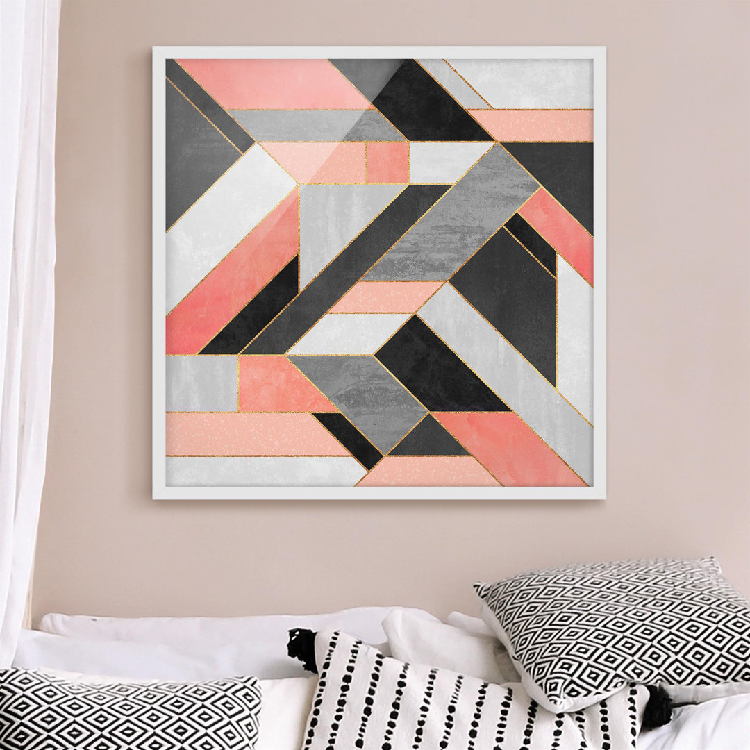 Gerahmtes Poster Geometry in Rosa/Gold