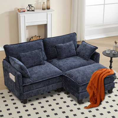 3-piece 77.6'' Upholstered Chenille L-shape Sectional Sofa With Reversible Ottoman