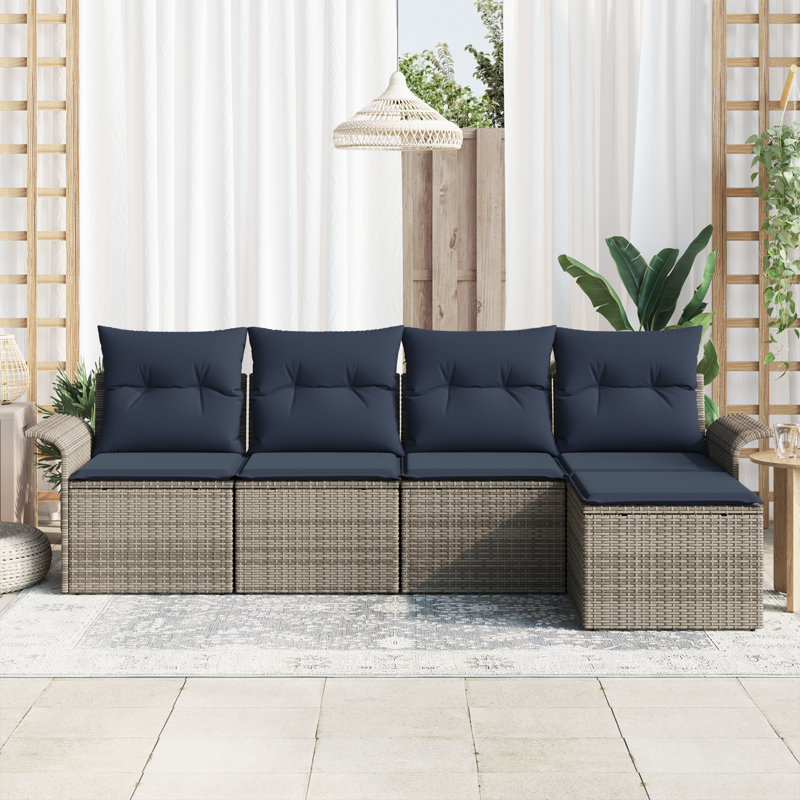 Ensemble de canapé de jardin avec coussin 5 pièces vidaXL, Structure grise / coussin bleu marine