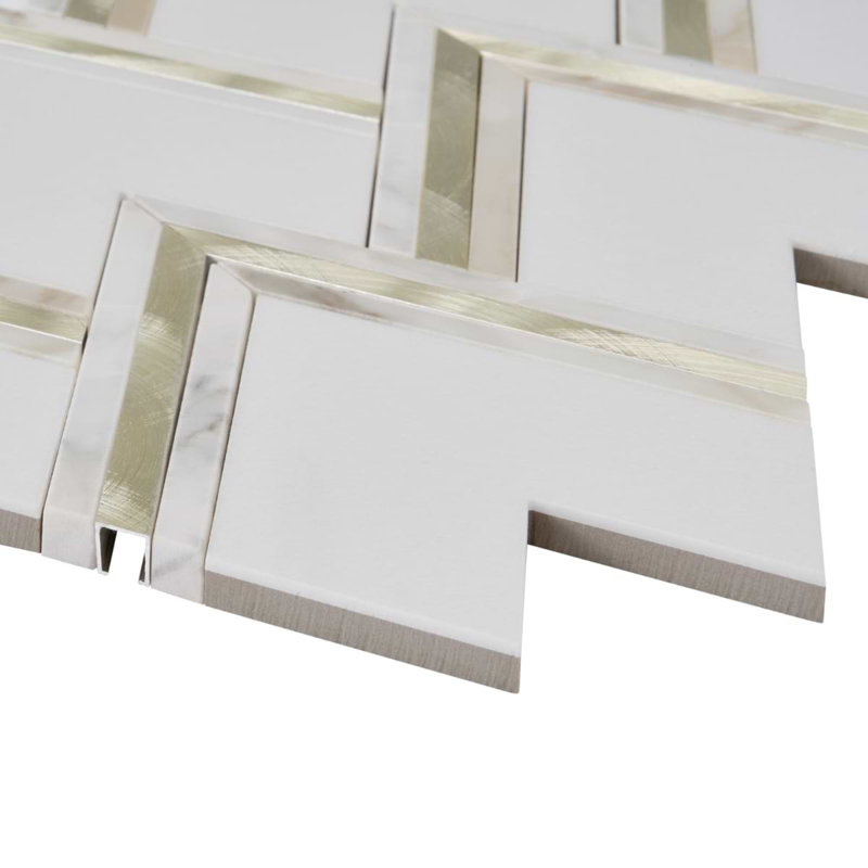 VZAG By Vanessa Deleon 13.20" x 16.92" Marble Mosaic Tile, White/Gold