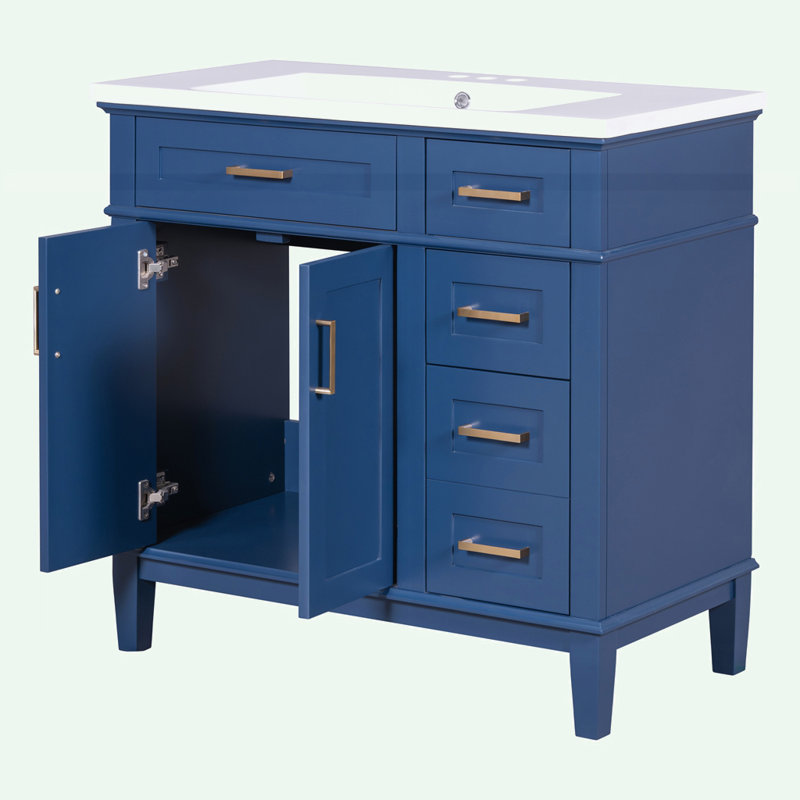 Meuble-lavabo moderne avec lavabo en résine, Bleu