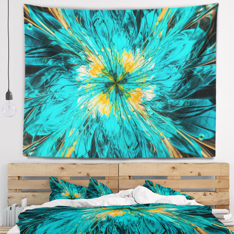 Tapisserie florale à pétales de fleurs bleues et fractales, H 32 po x l 39 po