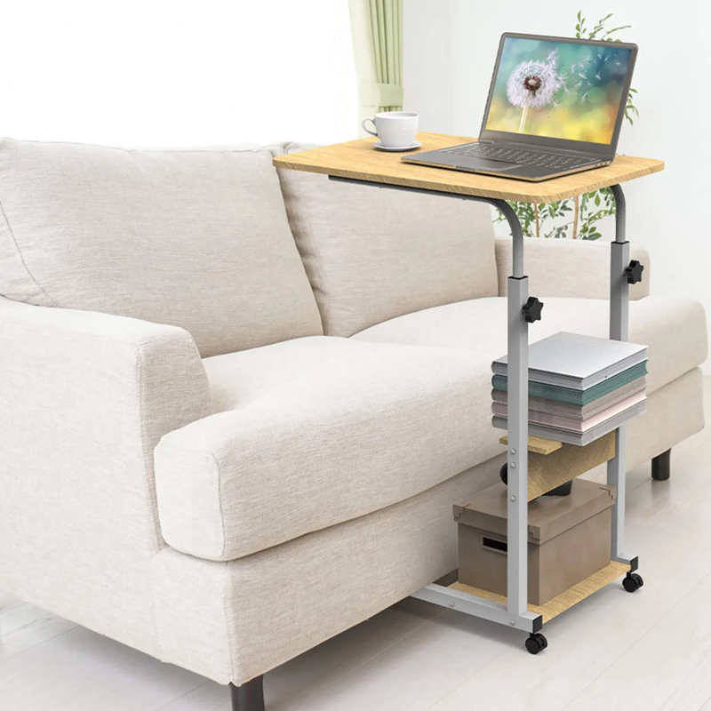 Table d'appoint en C à 3 niveaux, hauteur réglable de 25,98 à 33,86 po, 4 roulettes avec freins, 11 lb de poids, assemblage facile, pour les petits espaces, salon, canapé-lit, canapé-lit