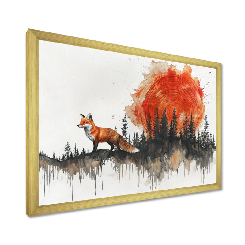 «Silent Fox In Forest Landscape III», art mural renard, H 16 po x l 32 po, Cadre doré