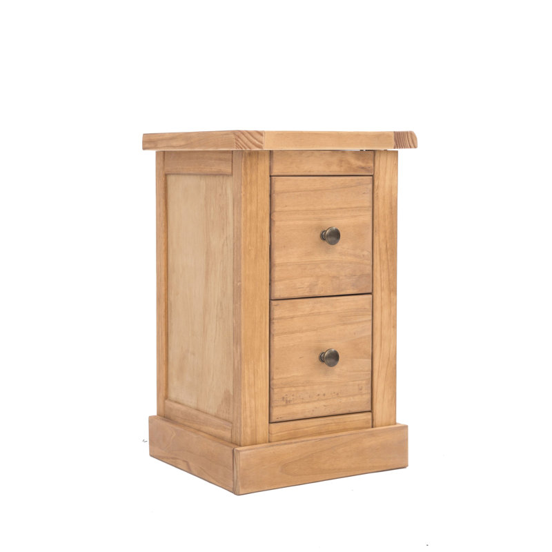 35cm W Plywood / Laminate Board Bedside Table, Waxed, Brass Knob