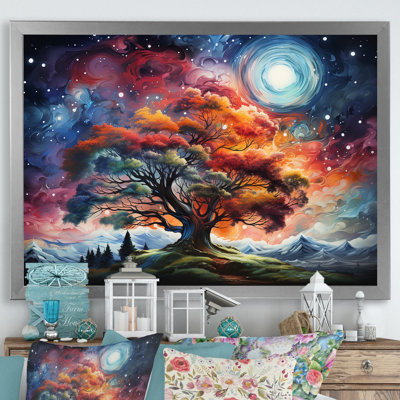 Orange And Pink Cosmic Tree - Tree Wall Art
